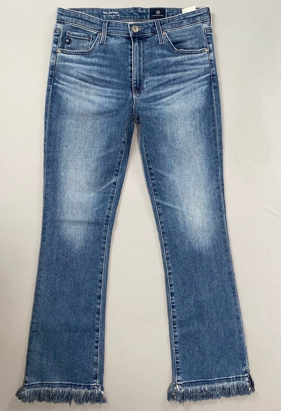 AG The Jodi High Rise Slim Flare Crop Tassel Fray Stretch Denim Jeans. 27R, GUC.